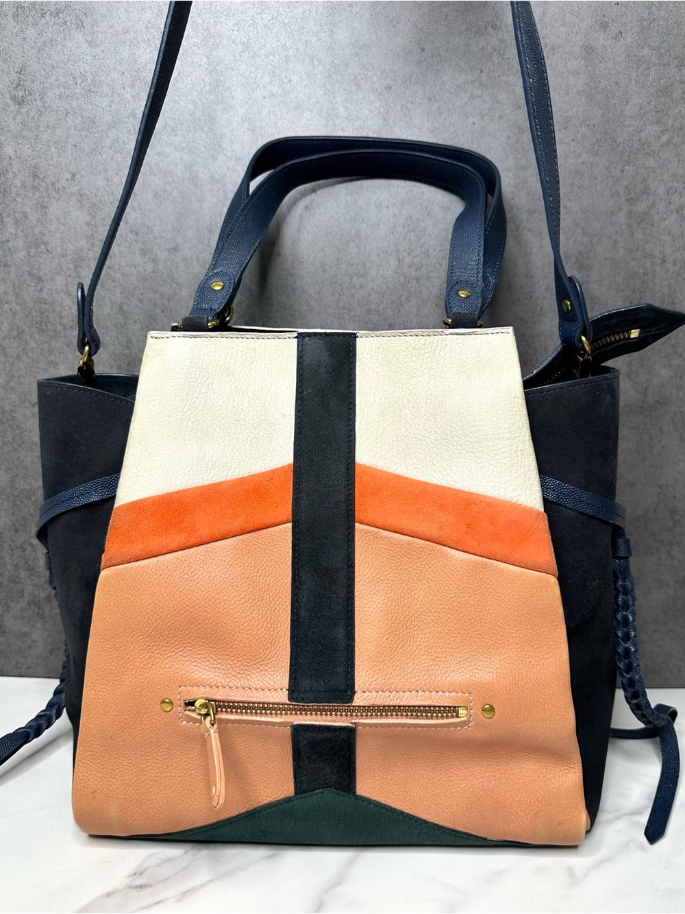 Jerome Dreyfuss Anatole Colorblock Leather Tote Bag - Picture 2 of 12